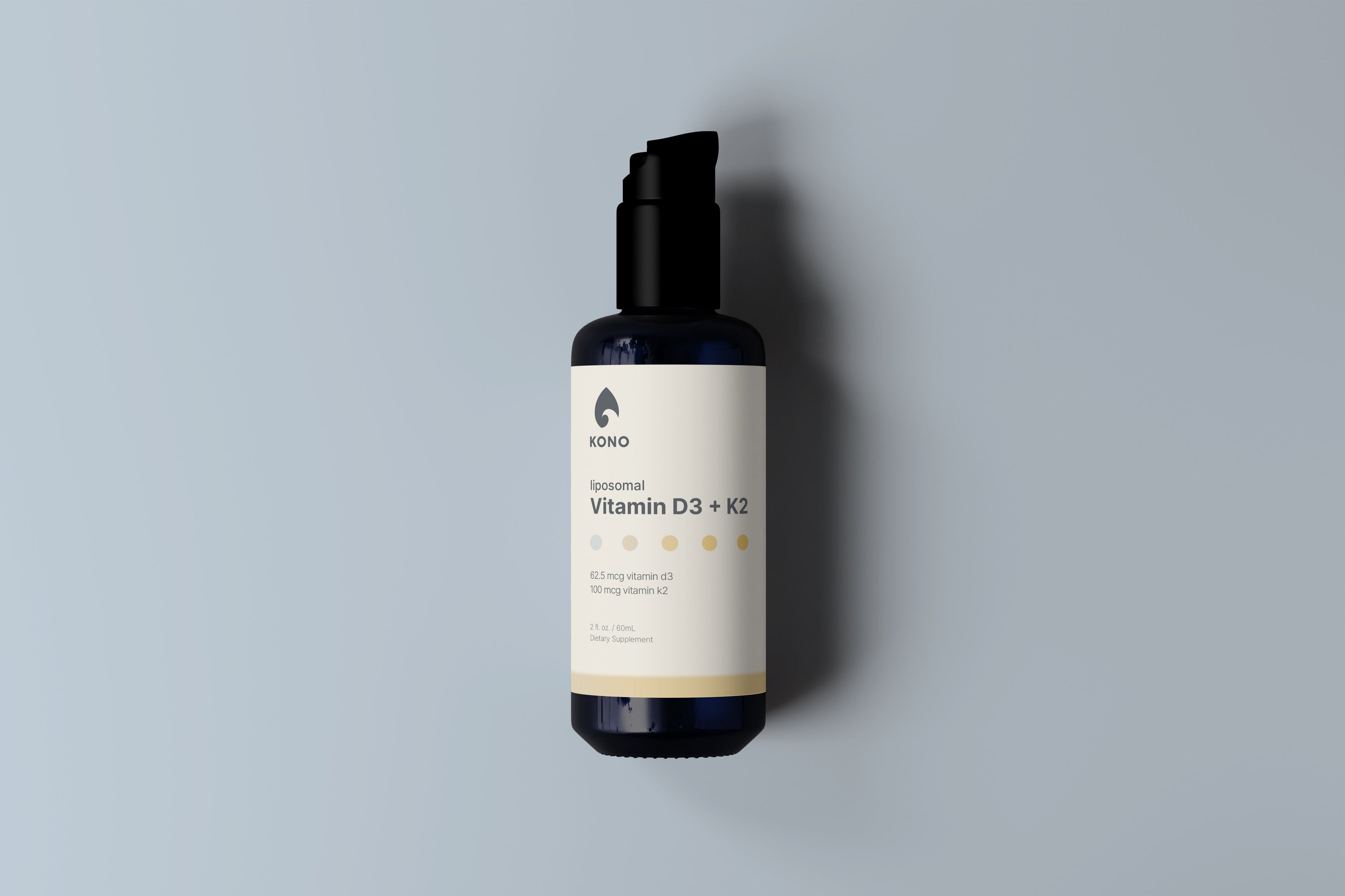 KONO Vitamin D3 + K2 in dark glass bottle, liposomal formula for better absorption, clean studio image