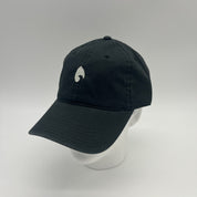 KONO embroidered logo dad hat in black—unstructured cotton baseball cap on mannequin, curved brim