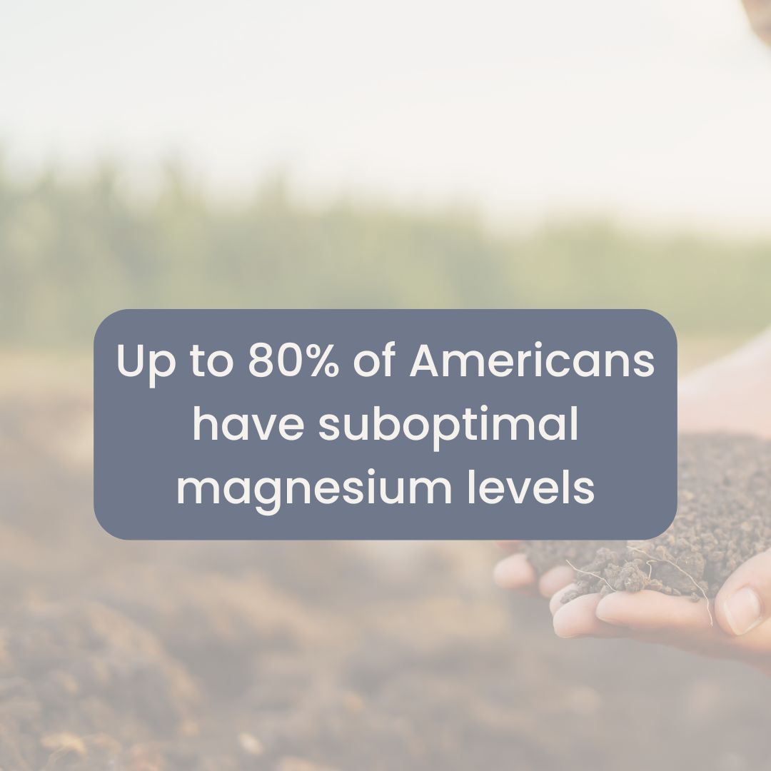 health awareness graphic showing 80% magnesium insufficiency statistic in the U.S., soft earthy background