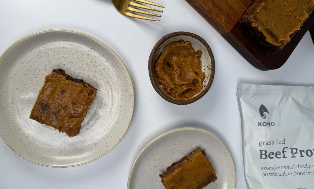 Pumpkin Protein Brownies with Date Caramel