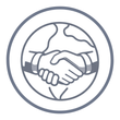 Handshake over globe icon representing ethical sourcing and global responsibility