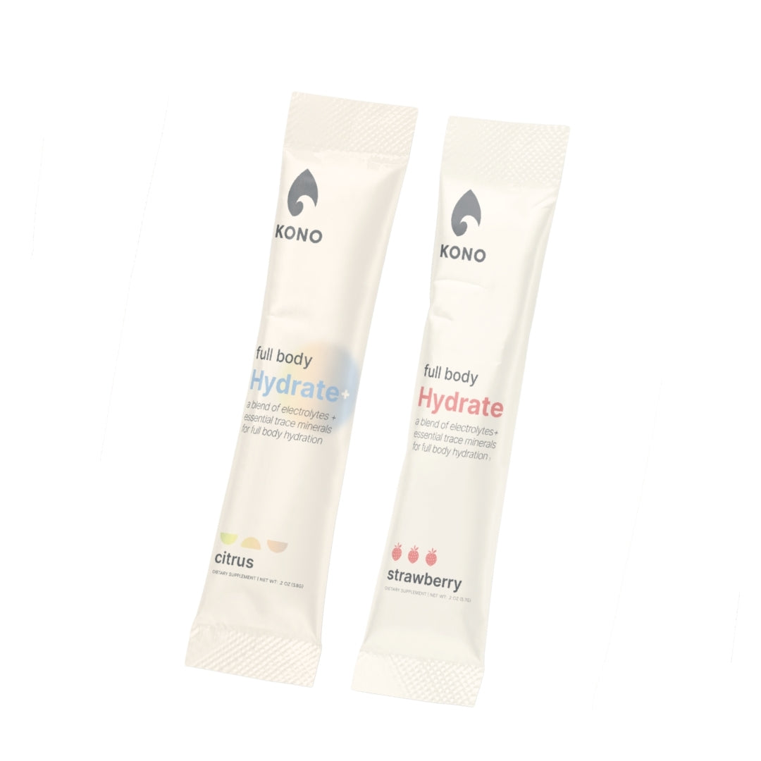 Two KONO Hydrate sticks: citrus and strawberry