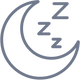 Crescent moon with “Zzz” symbols representing sleep and rest.